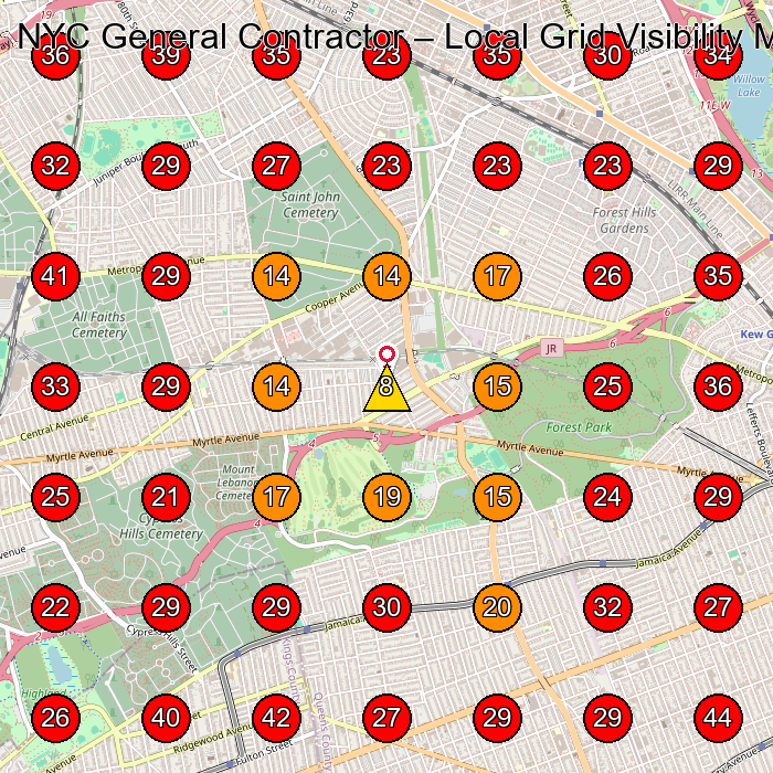 NYC General Contractor GeoGrid visibility map for General Contractor in Flushing